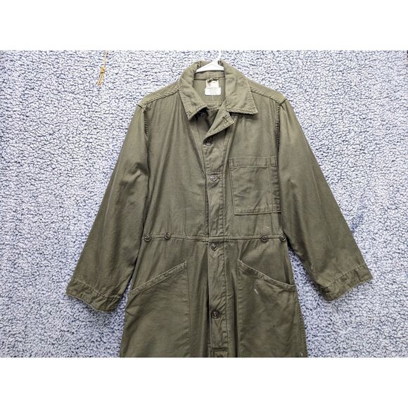 VTG US Military Cotton Sateen Coveralls Mens S Distressed Paint Splatter Green - Picture 3 of 14